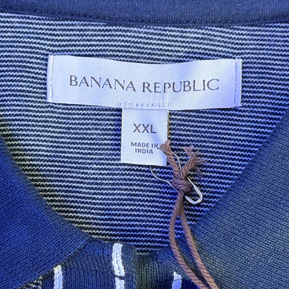 NEW Banana Republic Luxury-Touch Polo Short Sleeve Mens‎ XXL Blue Tipped Collar